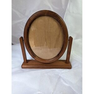 Vintage Oval Wood Photo Frame Easel Standing Desk Tabletop Picture Display